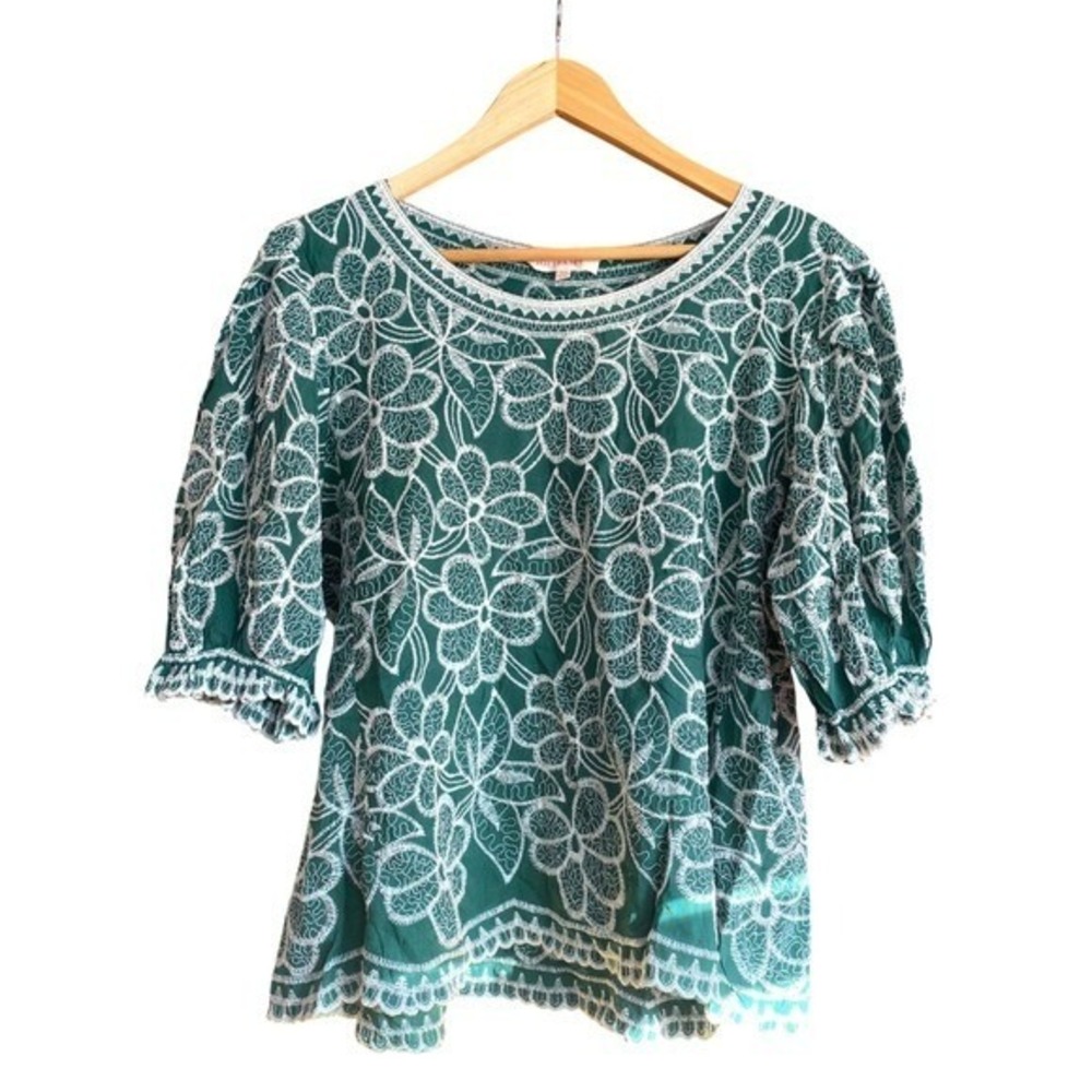 Solitaire Green & White Floral Embroidered Blouse - Picture 2 of 5